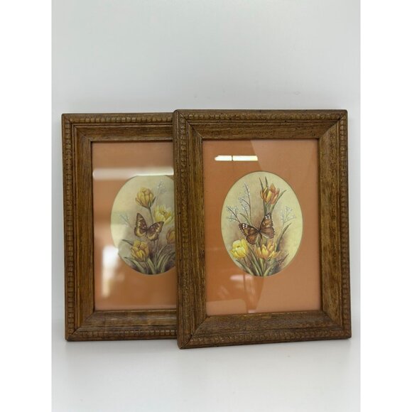 VTG Kay Lamb Shannon Butterflies Framed Wall Art 8.75x6.75” Set Of 2 BOHO - Picture 1 of 9